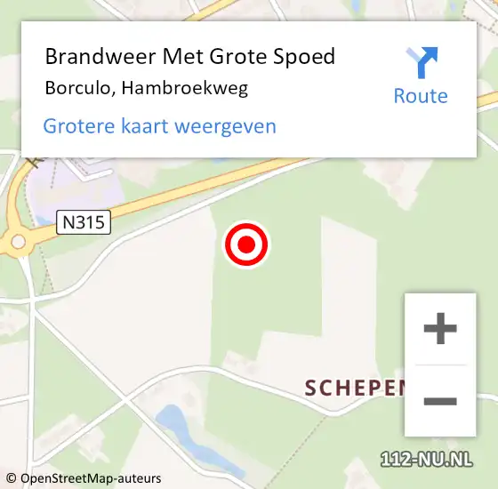 Locatie op kaart van de 112 melding: Brandweer Met Grote Spoed Naar Borculo, Hambroekweg op 1 augustus 2024 22:38