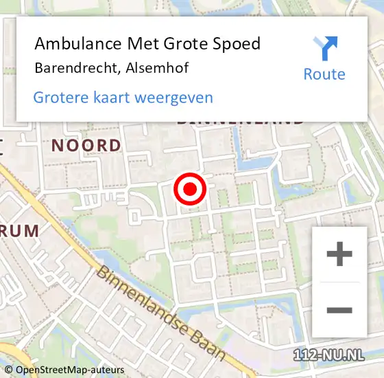 Locatie op kaart van de 112 melding: Ambulance Met Grote Spoed Naar Barendrecht, Alsemhof op 1 augustus 2024 23:00