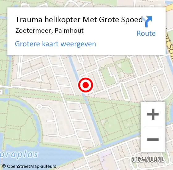 Locatie op kaart van de 112 melding: Trauma helikopter Met Grote Spoed Naar Zoetermeer, Palmhout op 1 augustus 2024 23:00