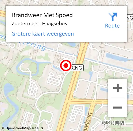 Locatie op kaart van de 112 melding: Brandweer Met Spoed Naar Zoetermeer, Haagsebos op 1 augustus 2024 23:02