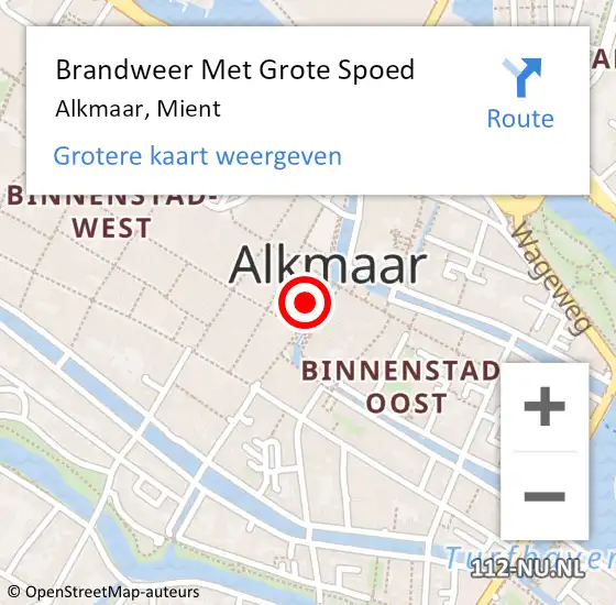 Locatie op kaart van de 112 melding: Brandweer Met Grote Spoed Naar Alkmaar, Mient op 2 augustus 2024 00:39
