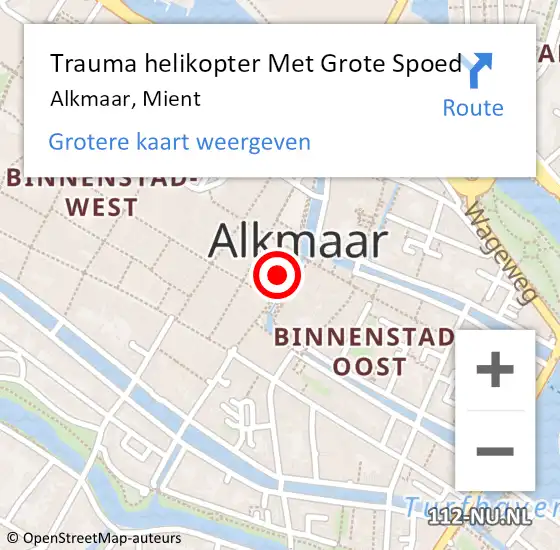 Locatie op kaart van de 112 melding: Trauma helikopter Met Grote Spoed Naar Alkmaar, Mient op 2 augustus 2024 00:50