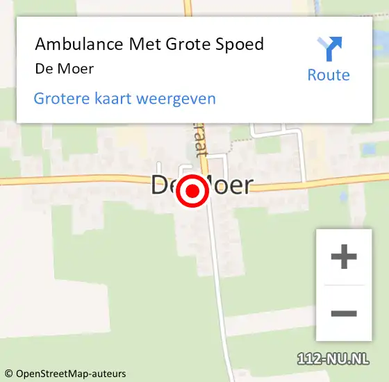 Locatie op kaart van de 112 melding: Ambulance Met Grote Spoed Naar De Moer op 2 augustus 2024 01:05