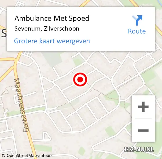 Locatie op kaart van de 112 melding: Ambulance Met Spoed Naar Sevenum, Zilverschoon op 15 oktober 2014 05:10