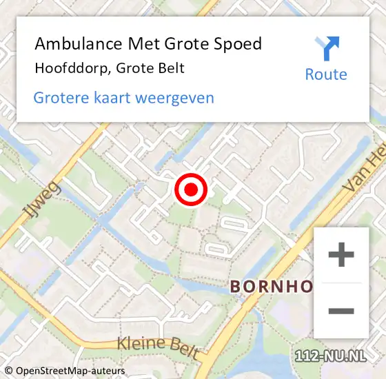 Locatie op kaart van de 112 melding: Ambulance Met Grote Spoed Naar Hoofddorp, Grote Belt op 2 augustus 2024 01:35