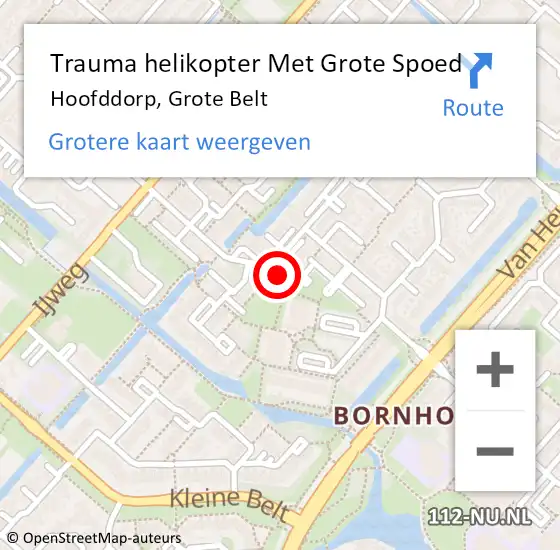 Locatie op kaart van de 112 melding: Trauma helikopter Met Grote Spoed Naar Hoofddorp, Grote Belt op 2 augustus 2024 01:37