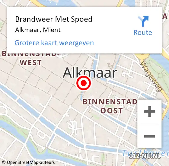 Locatie op kaart van de 112 melding: Brandweer Met Spoed Naar Alkmaar, Mient op 2 augustus 2024 01:41