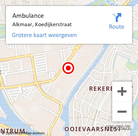 Locatie op kaart van de 112 melding: Ambulance Alkmaar, Koedijkerstraat op 2 augustus 2024 01:43