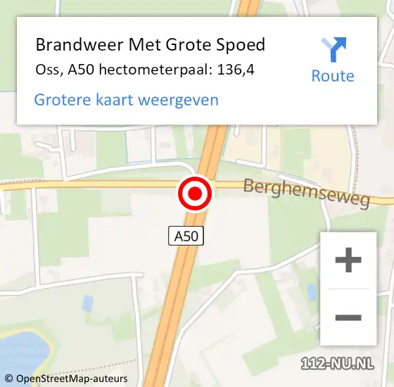 Locatie op kaart van de 112 melding: Brandweer Met Grote Spoed Naar Oss, A50 hectometerpaal: 136,4 op 2 augustus 2024 02:01