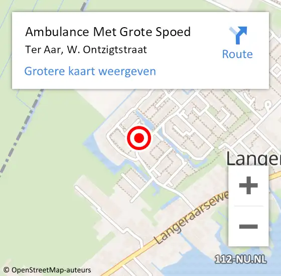 Locatie op kaart van de 112 melding: Ambulance Met Grote Spoed Naar Ter Aar, W. Ontzigtstraat op 2 augustus 2024 03:34