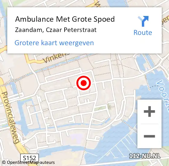 Locatie op kaart van de 112 melding: Ambulance Met Grote Spoed Naar Zaandam, Czaar Peterstraat op 2 augustus 2024 03:36