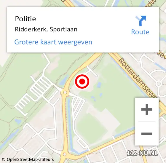 Locatie op kaart van de 112 melding: Politie Ridderkerk, Sportlaan op 2 augustus 2024 04:13