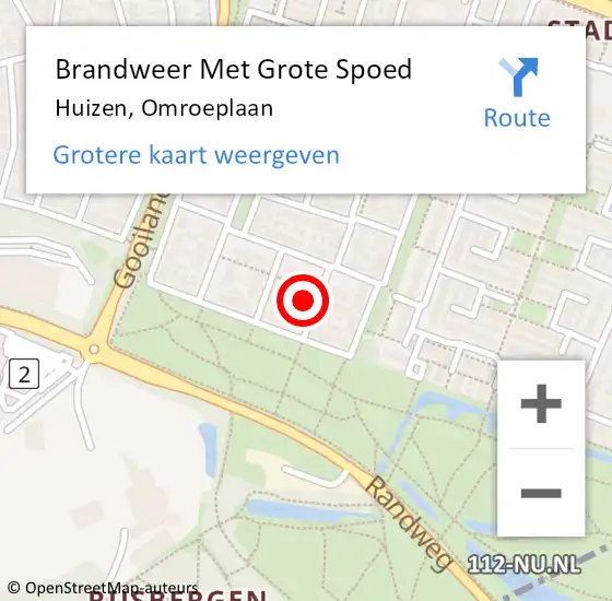 Locatie op kaart van de 112 melding: Brandweer Met Grote Spoed Naar Huizen, Omroeplaan op 2 augustus 2024 05:41