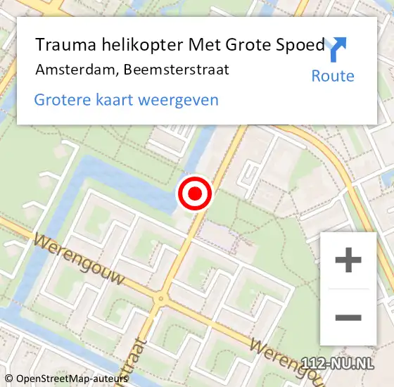 Locatie op kaart van de 112 melding: Trauma helikopter Met Grote Spoed Naar Amsterdam, Beemsterstraat op 2 augustus 2024 07:06
