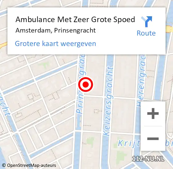 Locatie op kaart van de 112 melding: Ambulance Met Zeer Grote Spoed Naar Amsterdam, Prinsengracht op 2 augustus 2024 07:11