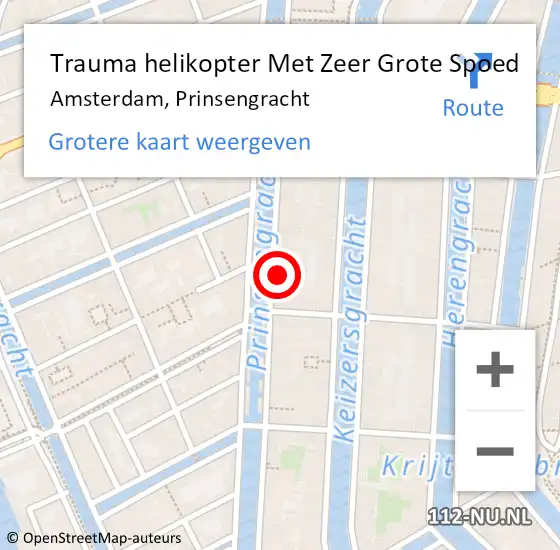 Locatie op kaart van de 112 melding: Trauma helikopter Met Zeer Grote Spoed Naar Amsterdam, Prinsengracht op 2 augustus 2024 07:13