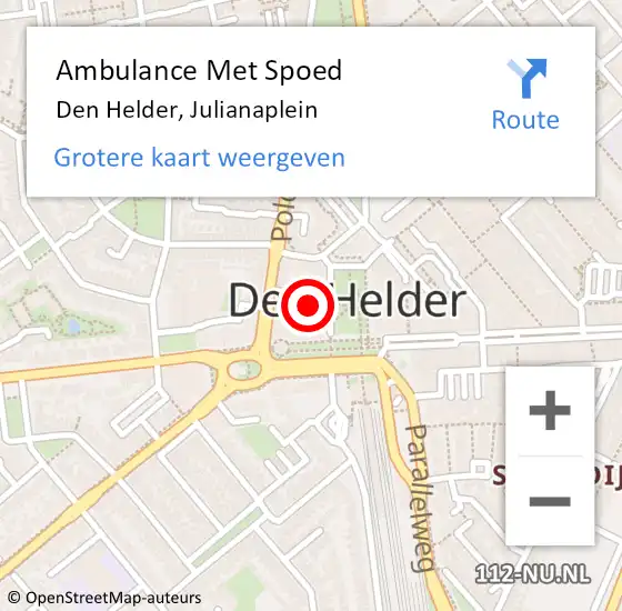 Locatie op kaart van de 112 melding: Ambulance Met Spoed Naar Den Helder, Julianaplein op 2 augustus 2024 07:20