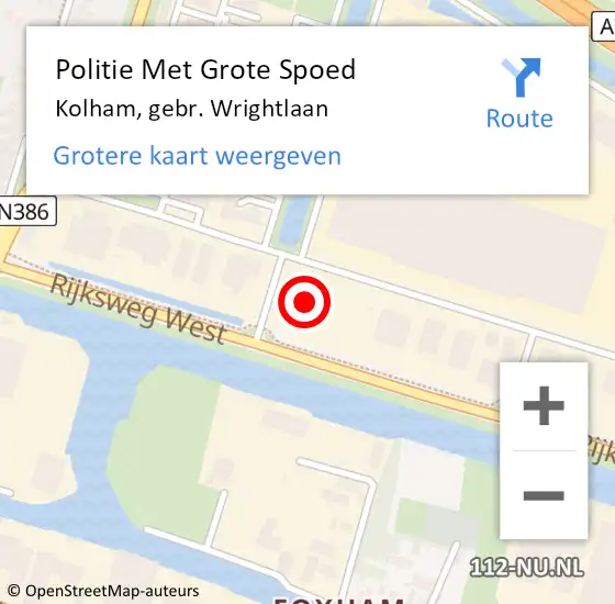 Locatie op kaart van de 112 melding: Politie Met Grote Spoed Naar Kolham, gebr. Wrightlaan op 2 augustus 2024 07:22