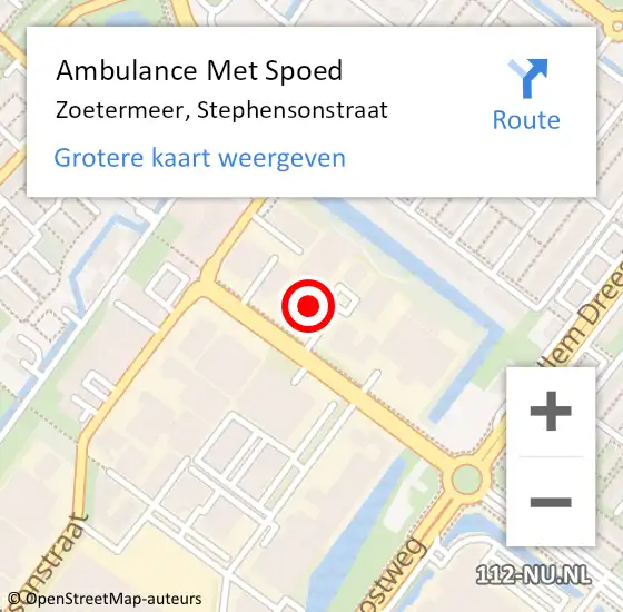 Locatie op kaart van de 112 melding: Ambulance Met Spoed Naar Zoetermeer, Stephensonstraat op 2 augustus 2024 07:43