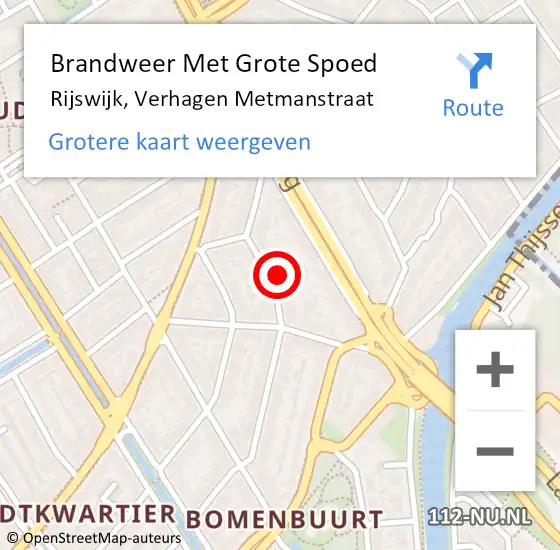 Locatie op kaart van de 112 melding: Brandweer Met Grote Spoed Naar Rijswijk, Verhagen Metmanstraat op 2 augustus 2024 07:46