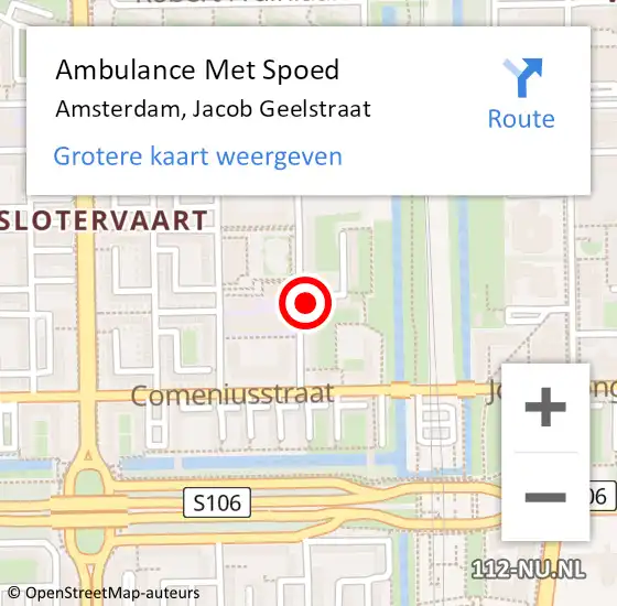 Locatie op kaart van de 112 melding: Ambulance Met Spoed Naar Amsterdam, Jacob Geelstraat op 2 augustus 2024 08:30