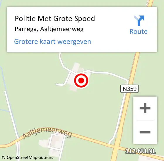 Locatie op kaart van de 112 melding: Politie Met Grote Spoed Naar Parrega, Aaltjemeerweg op 2 augustus 2024 08:53