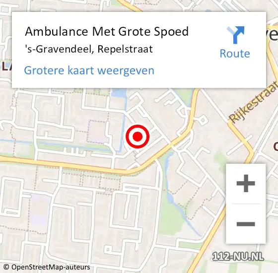 Locatie op kaart van de 112 melding: Ambulance Met Grote Spoed Naar 's-Gravendeel, Repelstraat op 2 augustus 2024 08:57