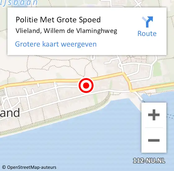 Locatie op kaart van de 112 melding: Politie Met Grote Spoed Naar Vlieland, Willem de Vlaminghweg op 2 augustus 2024 09:00