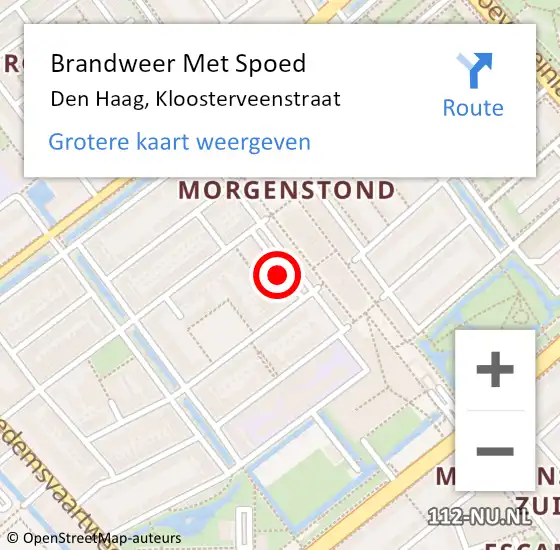 Locatie op kaart van de 112 melding: Brandweer Met Spoed Naar Den Haag, Kloosterveenstraat op 2 augustus 2024 09:07