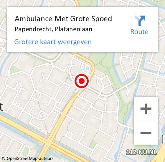 Locatie op kaart van de 112 melding: Ambulance Met Grote Spoed Naar Papendrecht, Platanenlaan op 2 augustus 2024 09:24