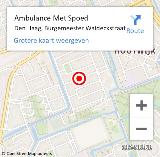 Locatie op kaart van de 112 melding: Ambulance Met Spoed Naar Den Haag, Burgemeester Waldeckstraat op 2 augustus 2024 09:38