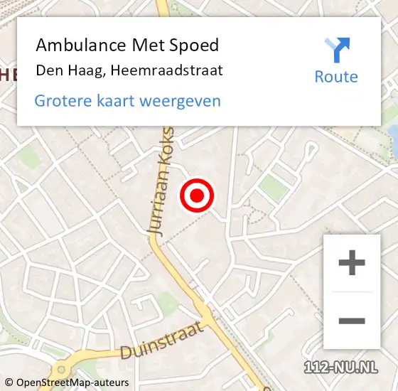 Locatie op kaart van de 112 melding: Ambulance Met Spoed Naar Den Haag, Heemraadstraat op 2 augustus 2024 09:53