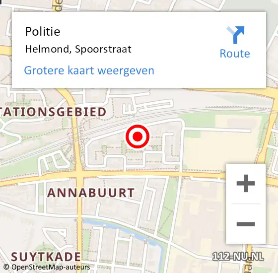 Locatie op kaart van de 112 melding: Politie Helmond, Spoorstraat op 2 augustus 2024 09:54