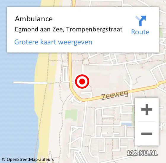 Locatie op kaart van de 112 melding: Ambulance Egmond aan Zee, Trompenbergstraat op 2 augustus 2024 10:05