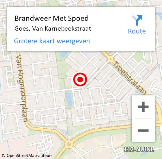 Locatie op kaart van de 112 melding: Brandweer Met Spoed Naar Goes, Van Karnebeekstraat op 2 augustus 2024 10:07