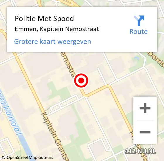 Locatie op kaart van de 112 melding: Politie Met Spoed Naar Emmen, Kapitein Nemostraat op 2 augustus 2024 10:33