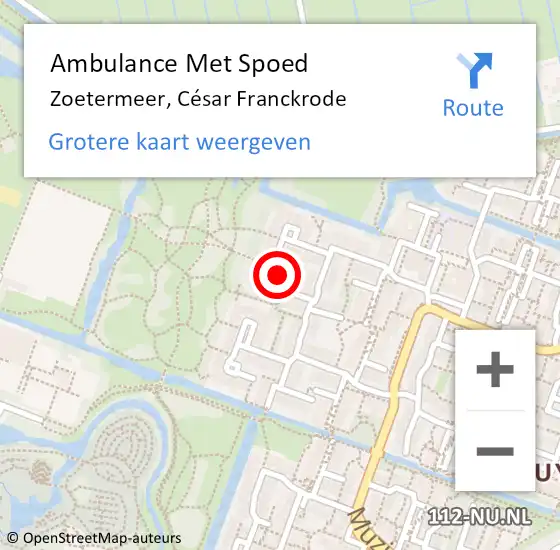 Locatie op kaart van de 112 melding: Ambulance Met Spoed Naar Zoetermeer, César Franckrode op 2 augustus 2024 10:33