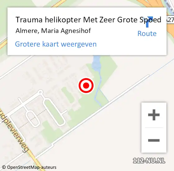 Locatie op kaart van de 112 melding: Trauma helikopter Met Zeer Grote Spoed Naar Almere, Maria Agnesihof op 2 augustus 2024 10:38