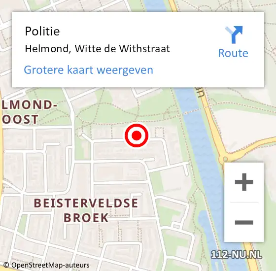 Locatie op kaart van de 112 melding: Politie Helmond, Witte de Withstraat op 2 augustus 2024 10:46