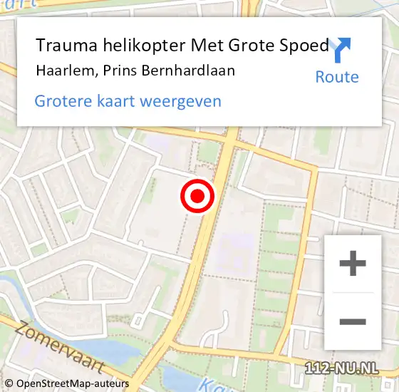 Locatie op kaart van de 112 melding: Trauma helikopter Met Grote Spoed Naar Haarlem, Prins Bernhardlaan op 2 augustus 2024 10:48
