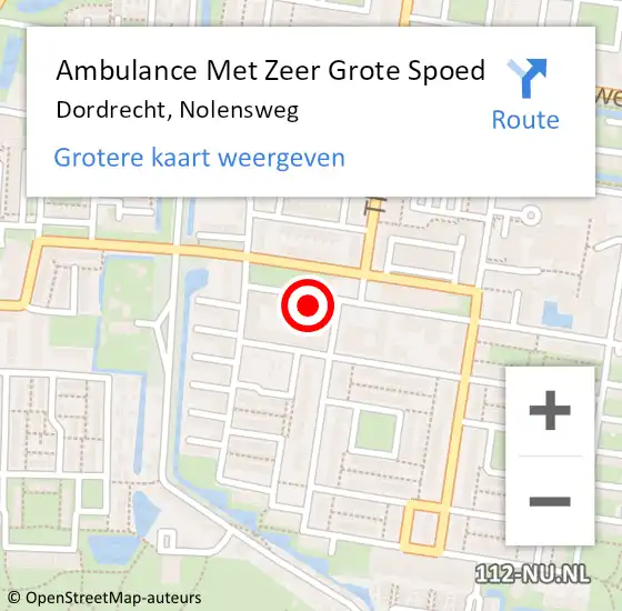 Locatie op kaart van de 112 melding: Ambulance Met Zeer Grote Spoed Naar Dordrecht, Nolensweg op 2 augustus 2024 10:56