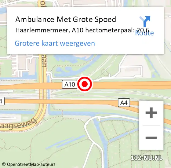 Locatie op kaart van de 112 melding: Ambulance Met Grote Spoed Naar Haarlemmermeer, A10 hectometerpaal: 20,6 op 2 augustus 2024 10:59