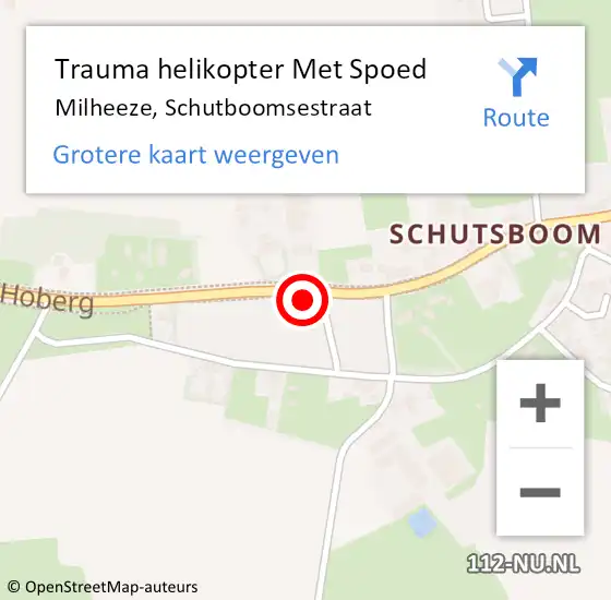 Locatie op kaart van de 112 melding: Trauma helikopter Met Spoed Naar Milheeze, Schutboomsestraat op 2 augustus 2024 11:09