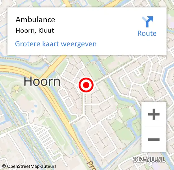 Locatie op kaart van de 112 melding: Ambulance Hoorn, Kluut op 2 augustus 2024 11:18