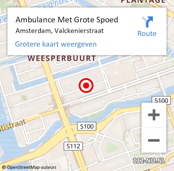 Locatie op kaart van de 112 melding: Ambulance Met Grote Spoed Naar Amsterdam, Valckenierstraat op 2 augustus 2024 11:22