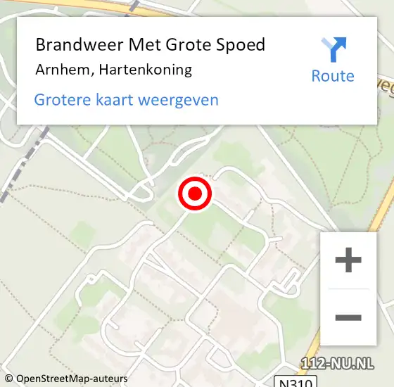 Locatie op kaart van de 112 melding: Brandweer Met Grote Spoed Naar Arnhem, Hartenkoning op 2 augustus 2024 11:35