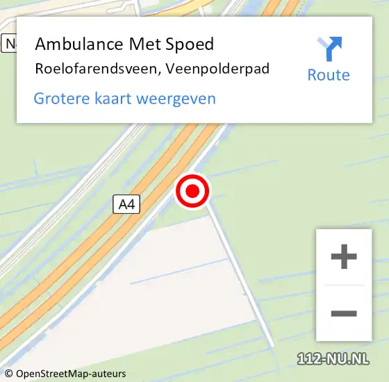 Locatie op kaart van de 112 melding: Ambulance Met Spoed Naar Roelofarendsveen, Veenpolderpad op 2 augustus 2024 11:44