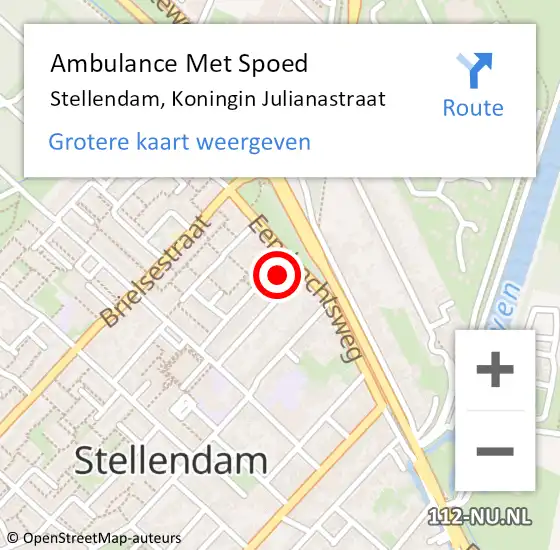 Locatie op kaart van de 112 melding: Ambulance Met Spoed Naar Stellendam, Koningin Julianastraat op 2 augustus 2024 11:46