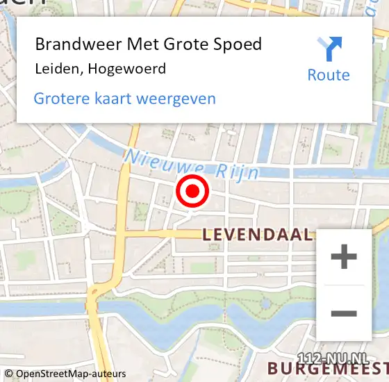 Locatie op kaart van de 112 melding: Brandweer Met Grote Spoed Naar Leiden, Hogewoerd op 2 augustus 2024 11:46