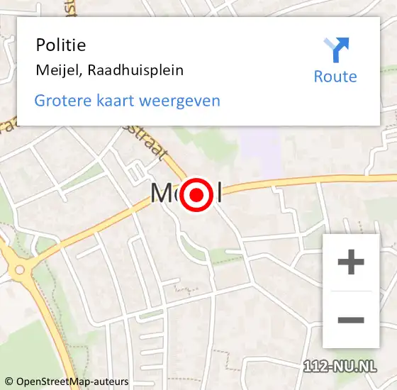 Locatie op kaart van de 112 melding: Politie Meijel, Raadhuisplein op 2 augustus 2024 11:59